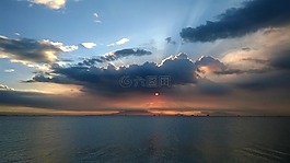 日落,海岸,海