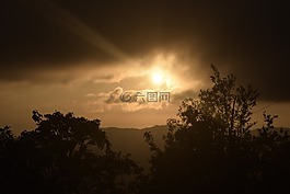 日落,天空,側影