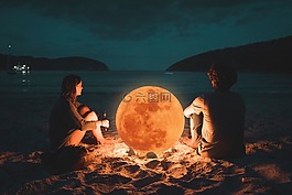 夫婦,月亮,光