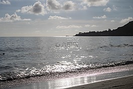 海灘,反射,黃昏