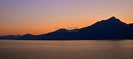 日落,湖,山