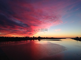 日落,海灘,云