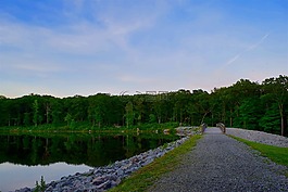 橋,湖,日落