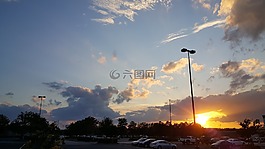 城市,日落,天空