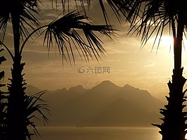 日落,安塔利亞,海