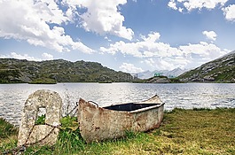 湖,小船,山