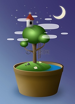 樹,盆景,花瓶