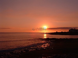 日落,beachl,景觀