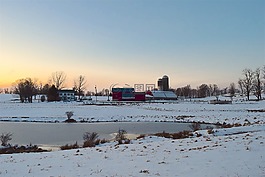 雪,農(nóng)場,日落