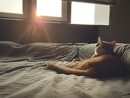 猫,早上,太阳