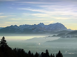 日落,天空,山