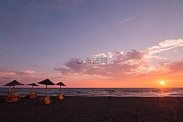 海,海灘,日落