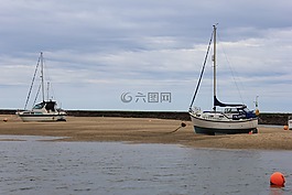 船,低潮,海灘