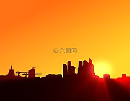 城市,日落,側(cè)影