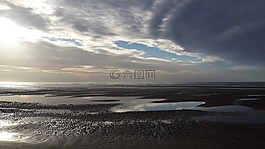 海灘,云,海邊