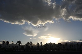 日落,天空,重