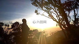 日出,上午,山