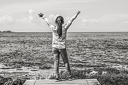 女孩,海,海灘