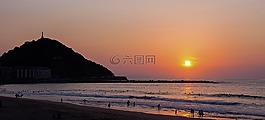 日落,海灘,太陽