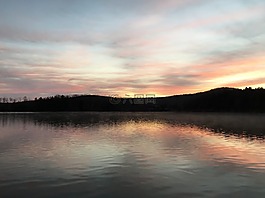 湖,日出,水