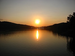 日落,景觀,湖