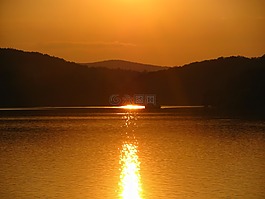 日落,景觀,湖