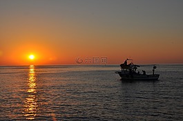 海洋,海灘,日落
