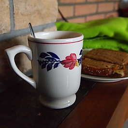 杯,咖啡,烤的面包