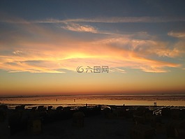 海,日落,云