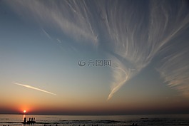 日落,水,天空