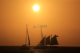 船舶,太陽,日落