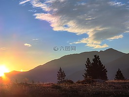 景觀,山,日落
