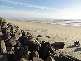 海灘,海洋,巖