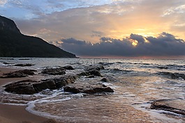 日落,海洋,海灘