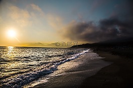 strandzee,日落,濱
