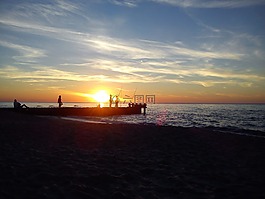日落,海灘,海