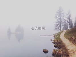 湖,霧,上午