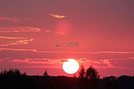 粉红色的日落,晚上,天空
