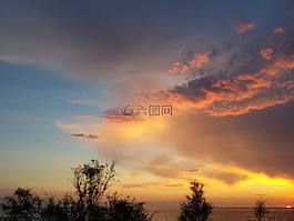 日落,天空,云