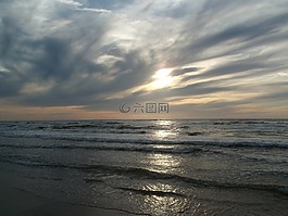日落,北海,海