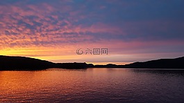 日落,湖,紅色