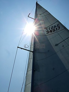 帆船,太陽,海