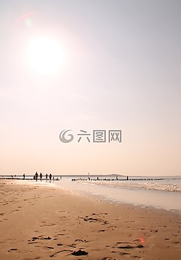 腳印,海灘,海