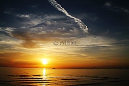 日落,海,明星
