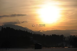 日落,黃昏,山