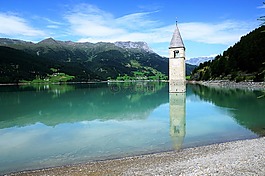 reschensee,塔,教會