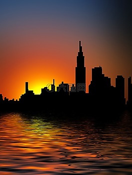 城市,剪影,夜