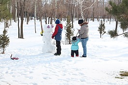 雪人,家庭,冬天