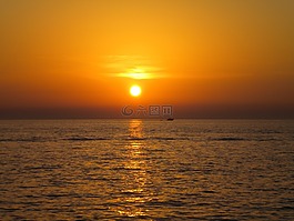 日落,海,傍晚的天空