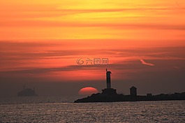 日落,日出,云